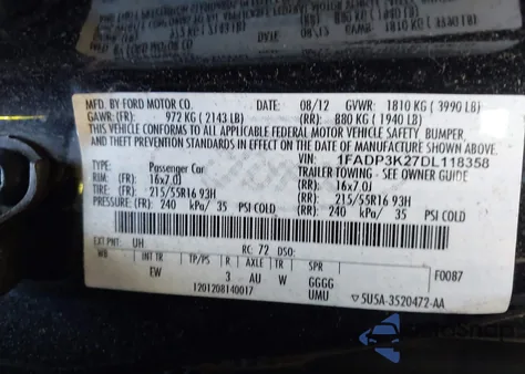 2013 Ford Focus Se from USA, damaged, VIN 1FADP3K27DL118358